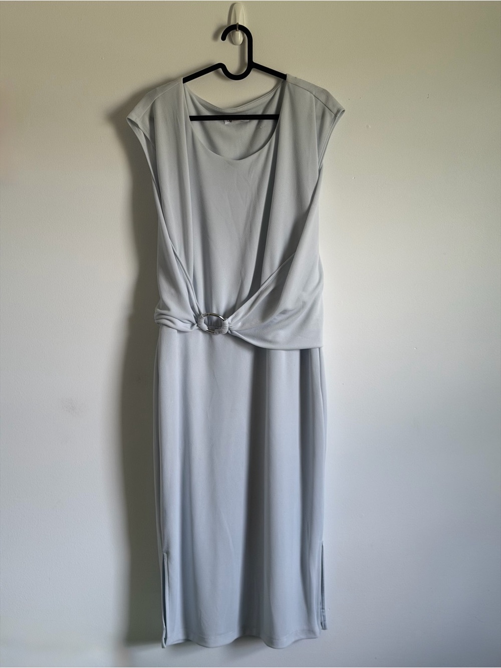 Calvin Klein Light Gray Sleeveless Midi Dress with Ring Knot